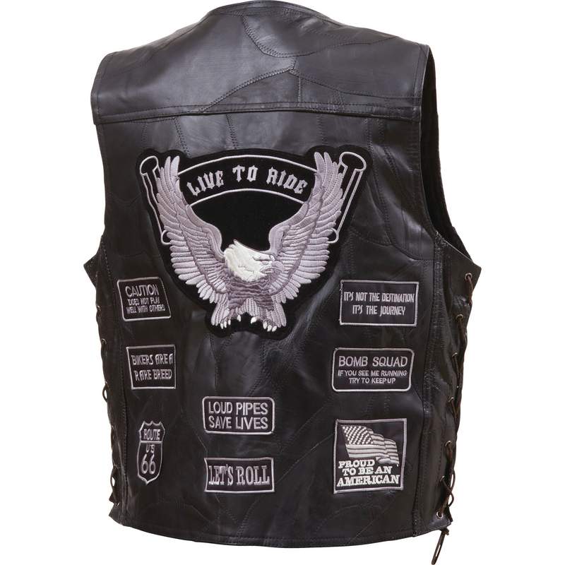 Buffalo Leather Vest with Snap Buttons and Cloth Patches - 4X GFV14GRY4X