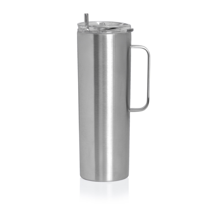 20 OZ STAINLESS STEEL TUMBLER WITH HANDLE - WHITE