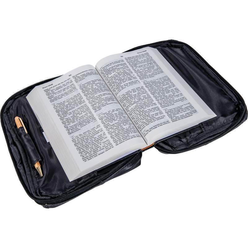 Embassy Black Solid Leather Bible Cover with Hand Strap and Pen Holder ...