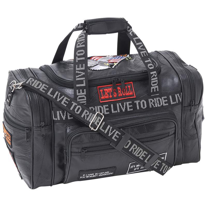 Diamond Plate Rock Design Black Leather LIVE TO RIDE Tote Bag LULLTR